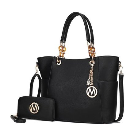 MKF COLLECTION BY MIA K MKF Collection by Mia K MKF-X3337BK Bonita Checker Tote & Wallet Set; Black MKF-X3337BK